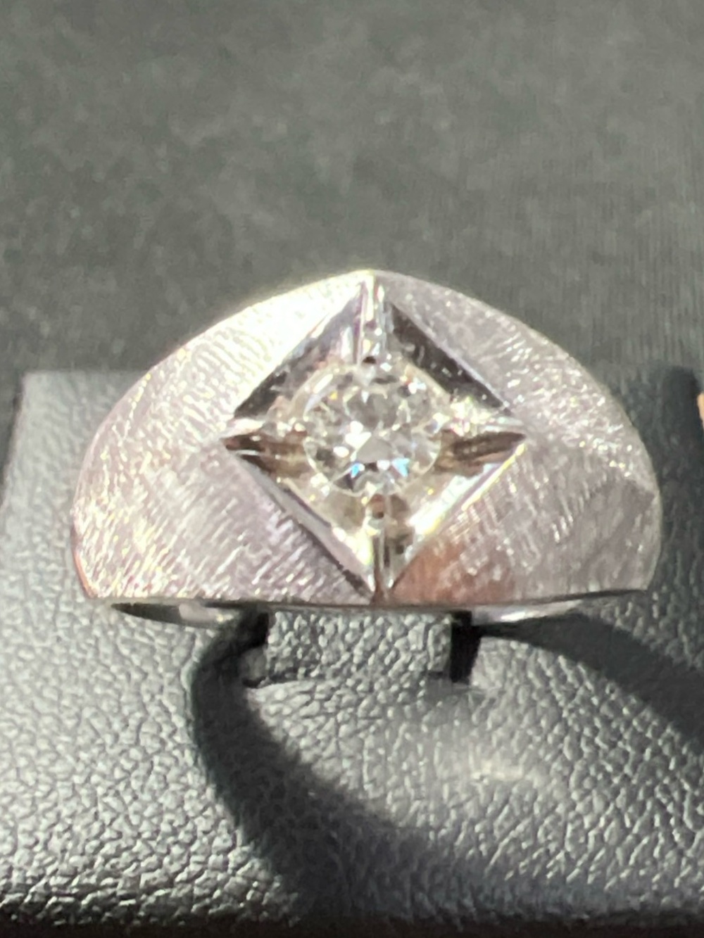 14k White Gold 0.35 ct Natural Round Cut Diamond Solitaire Mens Gents Ring Sz9.5